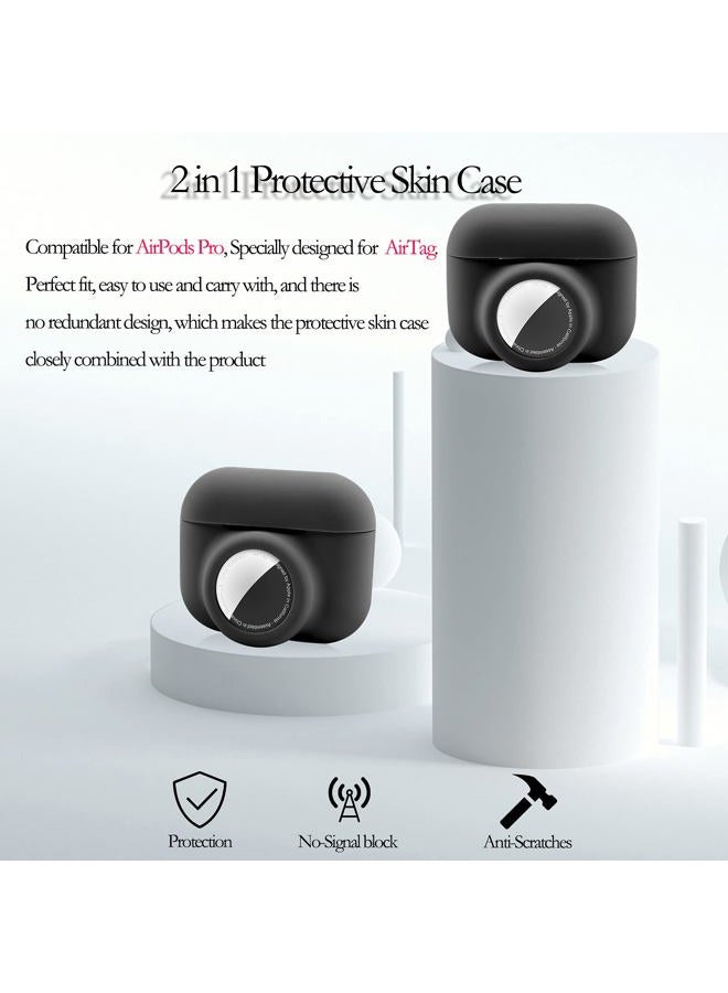 Iqimott 2 in 1 Protective Skin Case Compatible for Airpods Pro and Airtag Case Combo Set, Silicone GPS Tracker Cover Holder, Soft Shock-Proof Anti-Scratch Anti-Lost(Black) - Image 4
