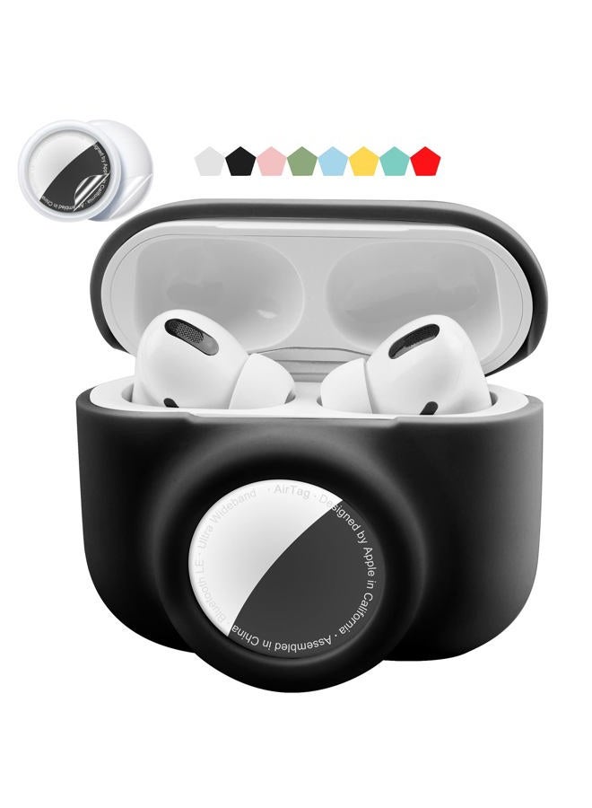Iqimott 2 in 1 Protective Skin Case Compatible for Airpods Pro and Airtag Case Combo Set, Silicone GPS Tracker Cover Holder, Soft Shock-Proof Anti-Scratch Anti-Lost(Black) - Image 1