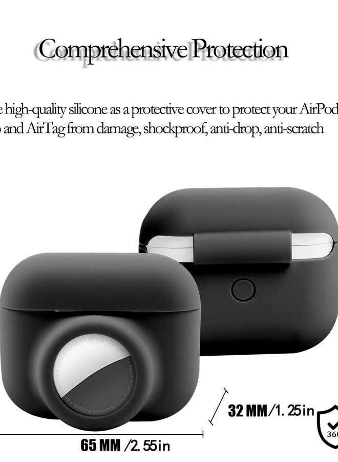 Iqimott 2 in 1 Protective Skin Case Compatible for Airpods Pro and Airtag Case Combo Set, Silicone GPS Tracker Cover Holder, Soft Shock-Proof Anti-Scratch Anti-Lost(Black) - Image 3