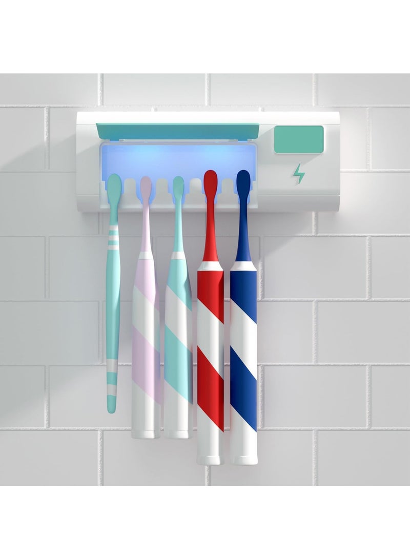 Hihonor Toothbrush Holders, Wall Mounted Electric Toothbrush Holders for Bathrooms 5 Toothbrush Holder Slots with Light, Electric Tooth Brushing Holder & 6 mim Timed Cleaning Bathroom Accessories, Green - Image 1
