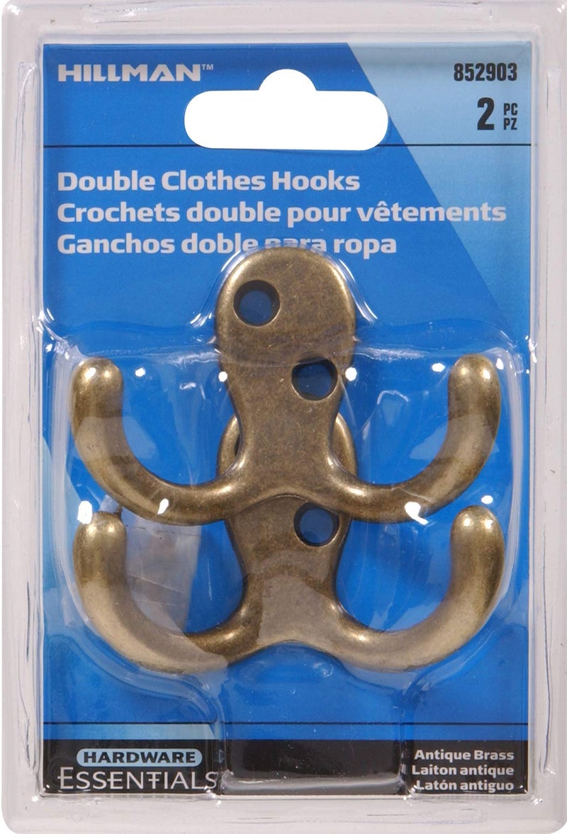 Hardware Essentials 852903 Double Clothes Hooks Antique Brass - 2 Pack - Image 2