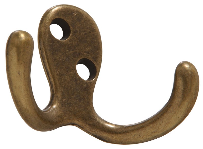 Hardware Essentials 852903 Double Clothes Hooks Antique Brass - 2 Pack - Image 1