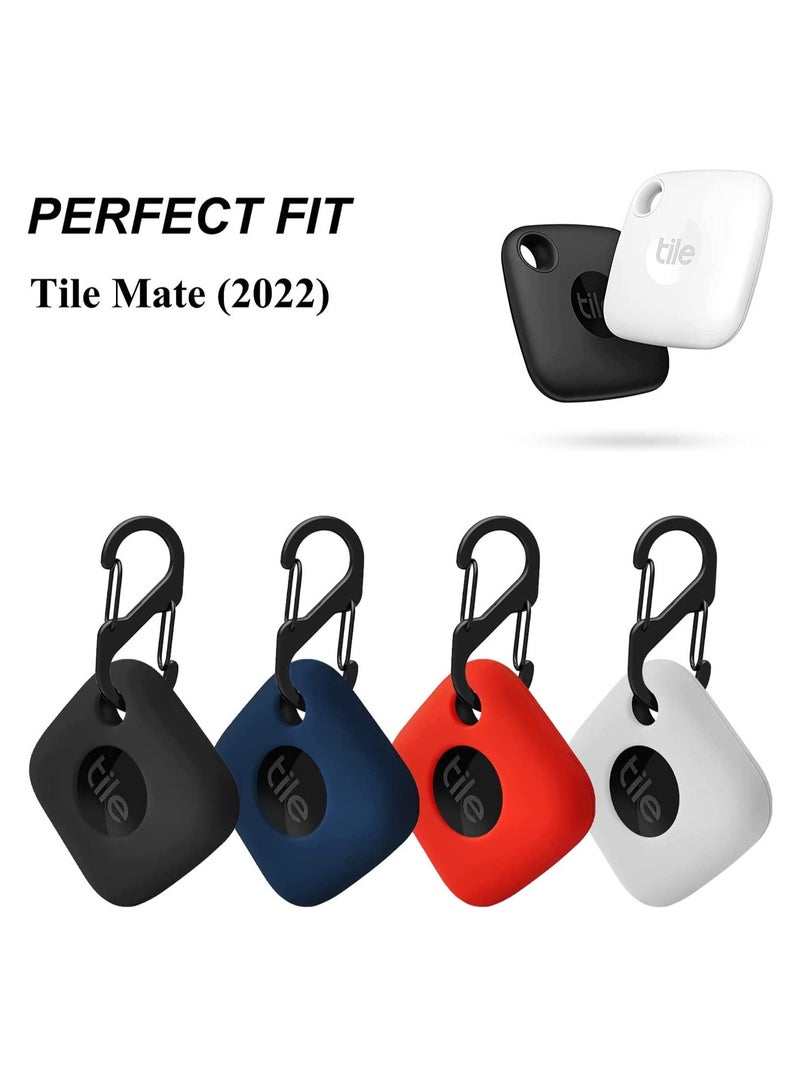 Captaintech 4PCS Case for Tile Mate Tracker 2022, Soft Silicone Skin Cover Shock-Absorbing Protective Case with Carabiner Accessories (Black+Blue+Red+White) - Image 3