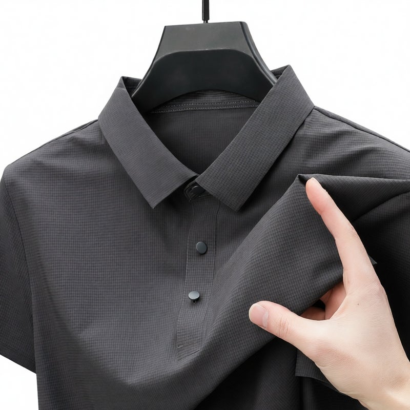 Mens Casual Business Polo Shirt Ice Silk Fabric Breathable Short Sleeve Top - Image 1