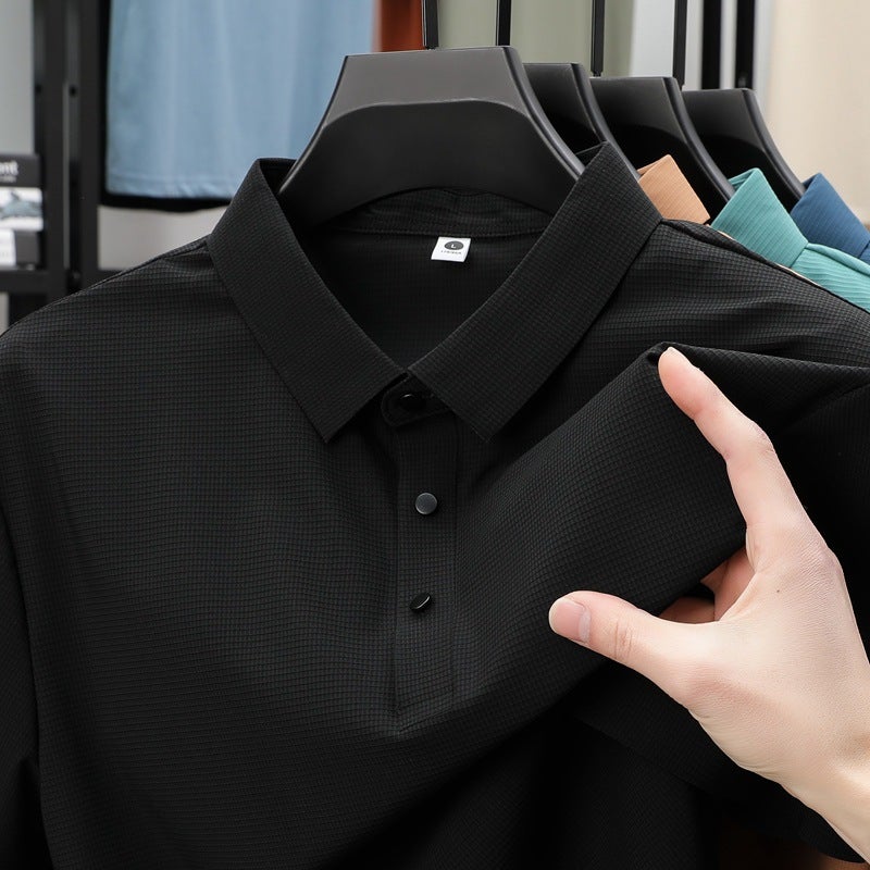Mens Casual Business Polo Shirt Ice Silk Fabric Breathable Short Sleeve Top - Image 2