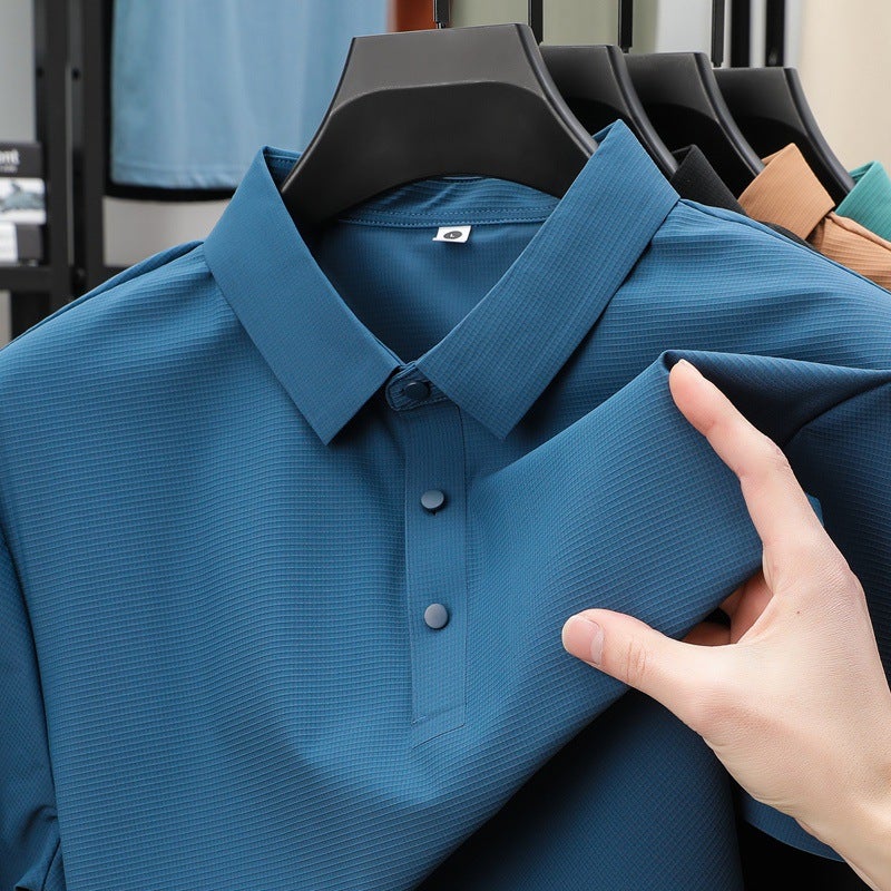 Mens Casual Business Polo Shirt Ice Silk Fabric Breathable Short Sleeve Top - Image 3