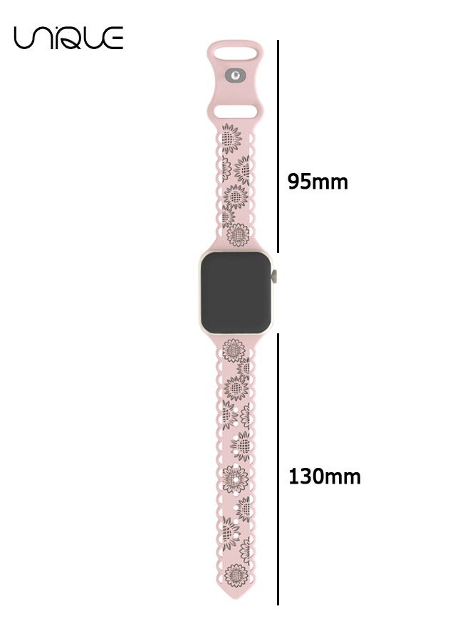يونيك أحزمة محفورة متوافقة مع سوار ساعة أبل 42 مم 44 مم 45 مم 49 مم للنساء ، حزام رياضي ناعم من السيليكون سوار معصمه جميل لسلسلة نطاقات iWatch 9/8/7/6/5/4/3/2/1 / SE (وردي) - Image 2