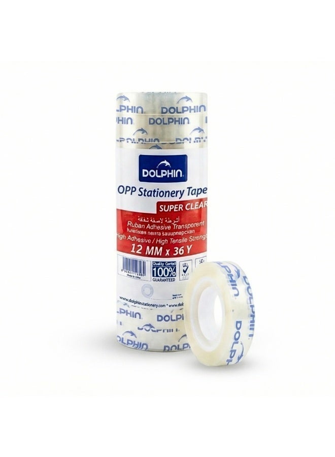 Dolphin Super Clear Adhesive Tape 12 mm × 36 Yards, Pack of 6, High Transparency for School Office & Home Transparent - Image 1
