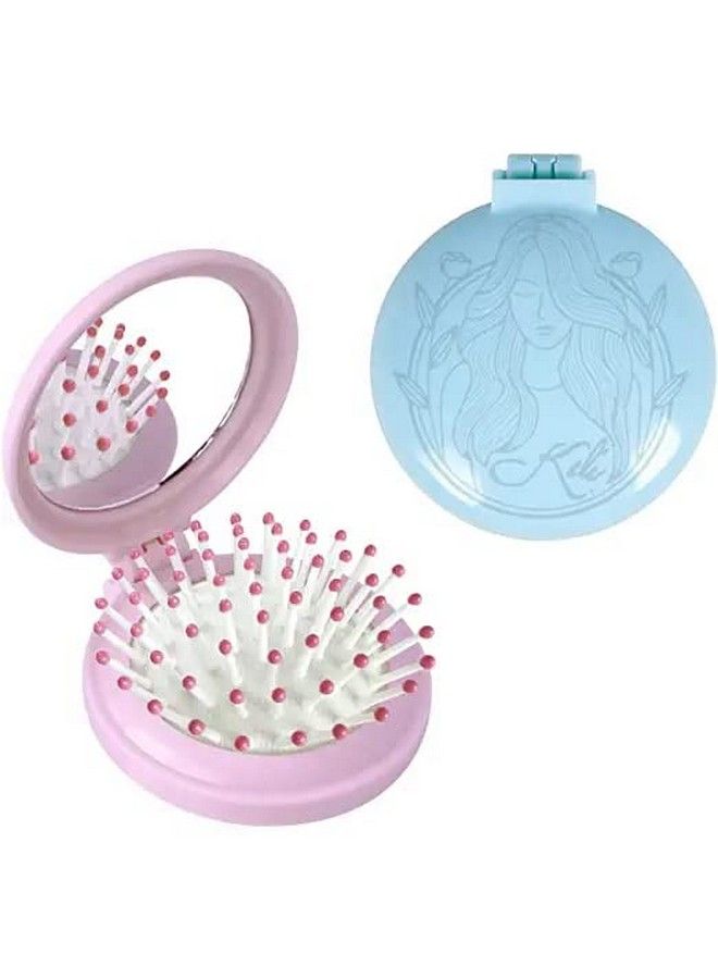 Tiny Deal Folding Travel Hair Brush With Mirror Mini Comb/Wet Brushes Compact Purse Pocket Hair Massage Comber For Women And Girls Multicolor  - Image 1