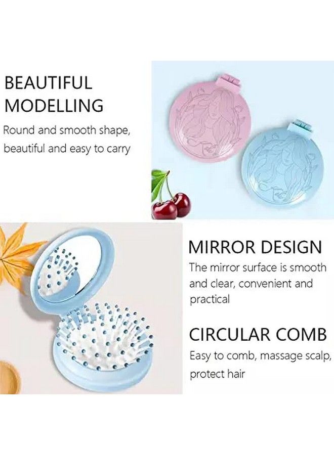 Tiny Deal Folding Travel Hair Brush With Mirror Mini Comb/Wet Brushes Compact Purse Pocket Hair Massage Comber For Women And Girls Multicolor  - Image 3
