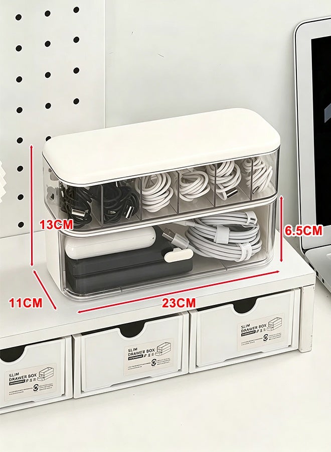 Transparent Cable Storage Box with Lid, Double-Layer Cable Organizer for Charger Headphone USB Drive, Dust Proof Desktop Clear Cable Storage Box Electronics Accessory Storage - Image 2