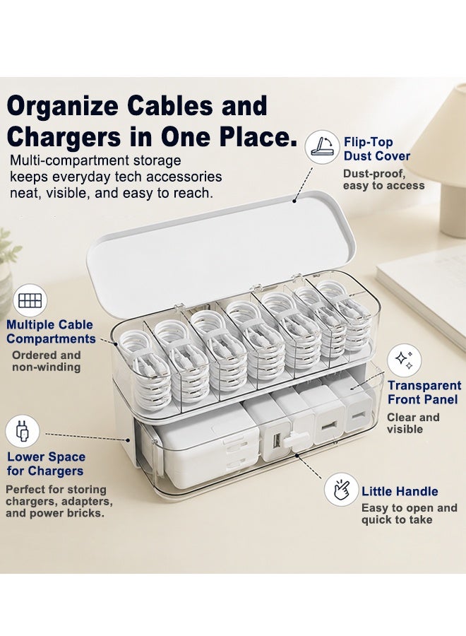Transparent Cable Storage Box with Lid, Double-Layer Cable Organizer for Charger Headphone USB Drive, Dust Proof Desktop Clear Cable Storage Box Electronics Accessory Storage - Image 3