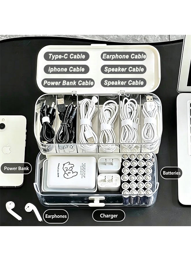 Transparent Cable Storage Box with Lid, Double-Layer Cable Organizer for Charger Headphone USB Drive, Dust Proof Desktop Clear Cable Storage Box Electronics Accessory Storage - Image 5