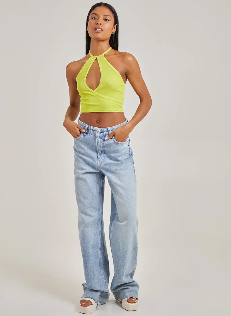 Pink Vanilla Ribbed Halterneck Crop Top