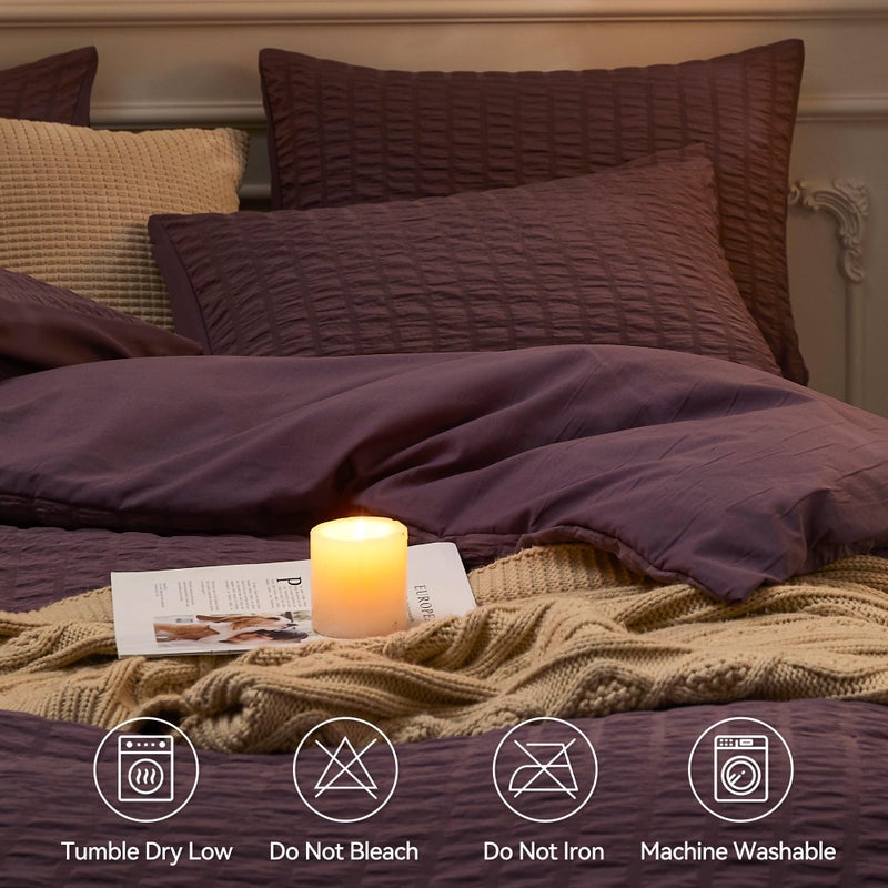 JELLYMONI Purple Duvet Cover Queen Size  3pcs Washed Microfiber Bedding Set  Soft Breathable Seersucker Duvet Cover Set with Zipper Closure and Corner Ties for All Seasons - Image 4