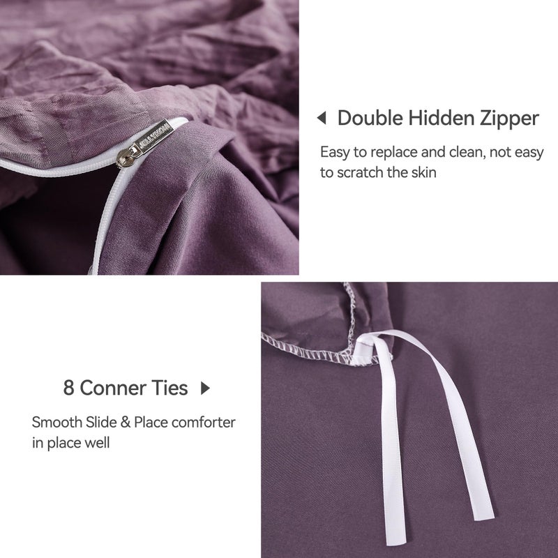 JELLYMONI Purple Duvet Cover Queen Size  3pcs Washed Microfiber Bedding Set  Soft Breathable Seersucker Duvet Cover Set with Zipper Closure and Corner Ties for All Seasons - Image 5