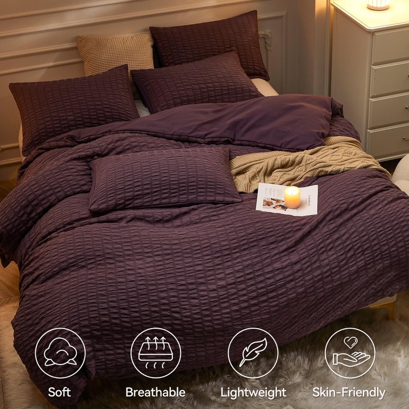 JELLYMONI Purple Duvet Cover Queen Size  3pcs Washed Microfiber Bedding Set  Soft Breathable Seersucker Duvet Cover Set with Zipper Closure and Corner Ties for All Seasons - Image 2