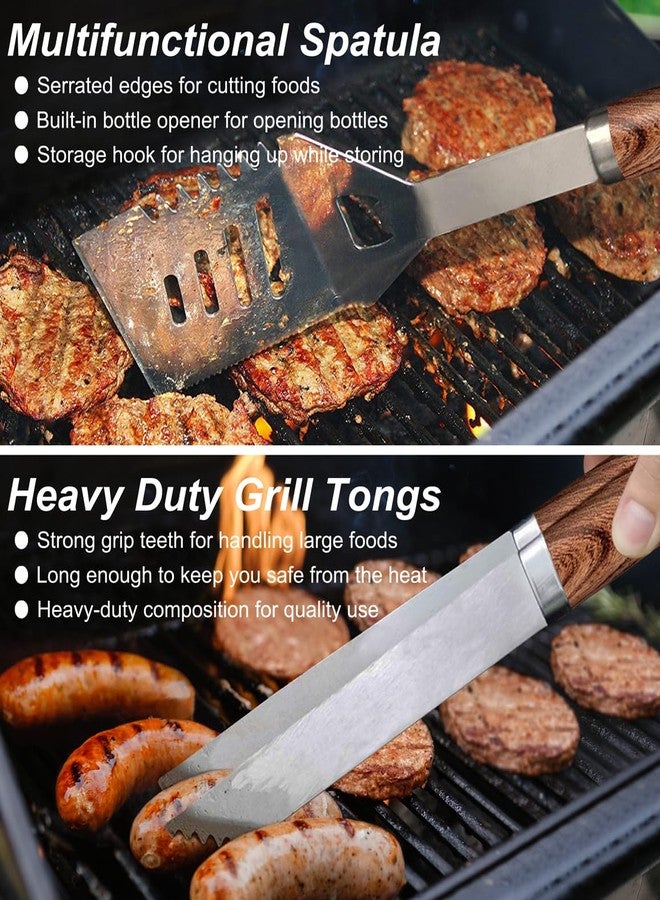 POLIGO 22PCS Heavy Duty BBQ Grill Accessories Set, Non-Slip Grill Tools, Stainless Steel, Brown - Image 4