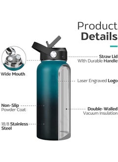Arabest 1L Vacuum Insulated Stainless Steel Water Bottle with Straw & Spout Lids, Double Wall Sweat-Proof BPA Free to Keep Beverages Cold for 24Hrs or Hot for 12Hrs (blue)  - Image 5