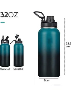 Arabest 1L Vacuum Insulated Stainless Steel Water Bottle with Straw & Spout Lids, Double Wall Sweat-Proof BPA Free to Keep Beverages Cold for 24Hrs or Hot for 12Hrs (blue)  - Image 2