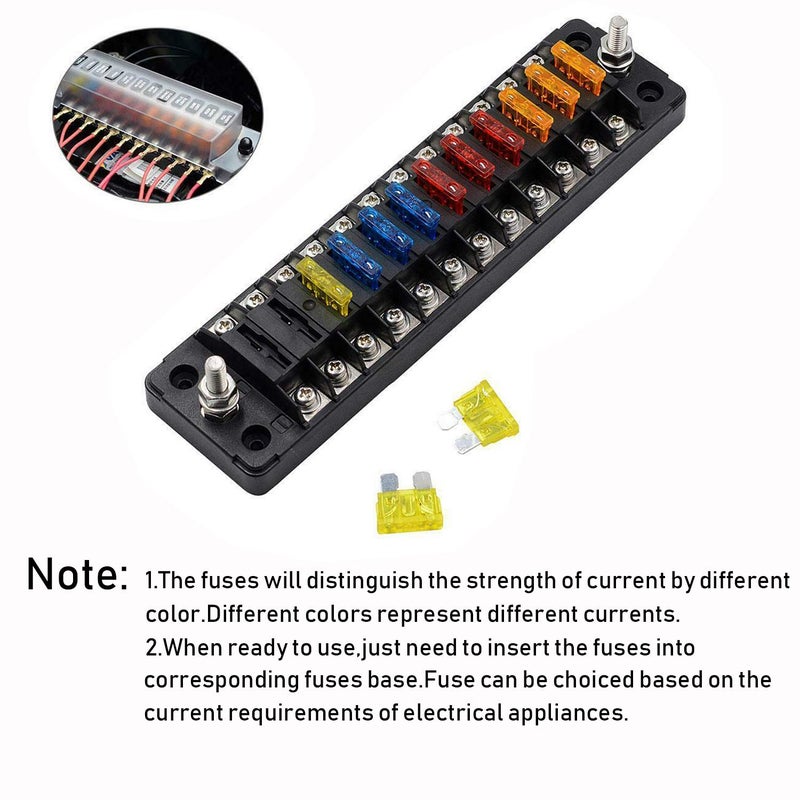 PSEQT 12 Way Blade Fuse Block with Negative Bus ATC/ATO Waterproof Marine Automotive Fuse Box Standard Circuit Holder Panel for Auto Boat Yacht Vehicle Auto RV Car Trailer Truck SUV - Image 3