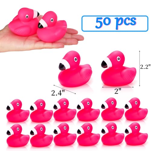 Goaste 50 Pieces Flamingo Rubber Ducks Bulk Pink Flamingo Bath Toys Cute Floating Squeaky Bathtub Ducks for Baby Shower Birthday Party Cake Decoration Classroom Prizes - Image 5