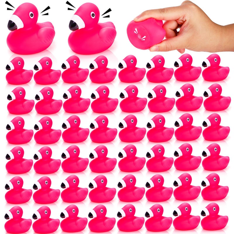 Goaste 50 Pieces Flamingo Rubber Ducks Bulk Pink Flamingo Bath Toys Cute Floating Squeaky Bathtub Ducks for Baby Shower Birthday Party Cake Decoration Classroom Prizes - Image 3