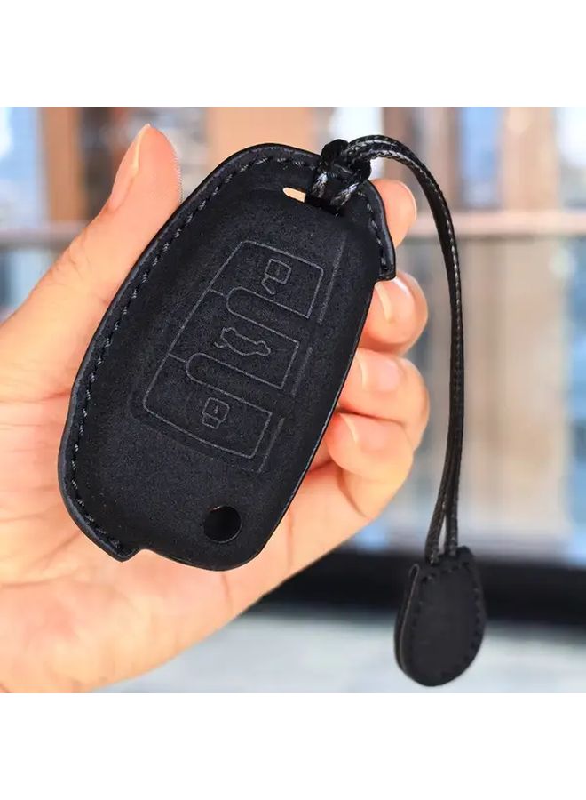 Sleek Black PU Leather Remote Key Case Lock Unlock Car Icons Keychain - Image 5