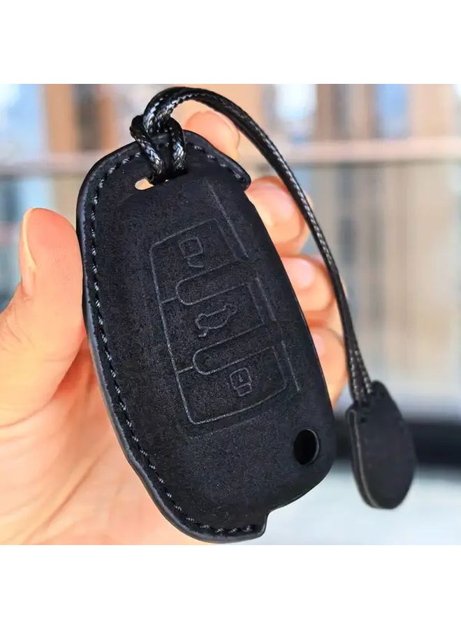 Sleek Black PU Leather Remote Key Case Lock Unlock Car Icons Keychain - Image 4