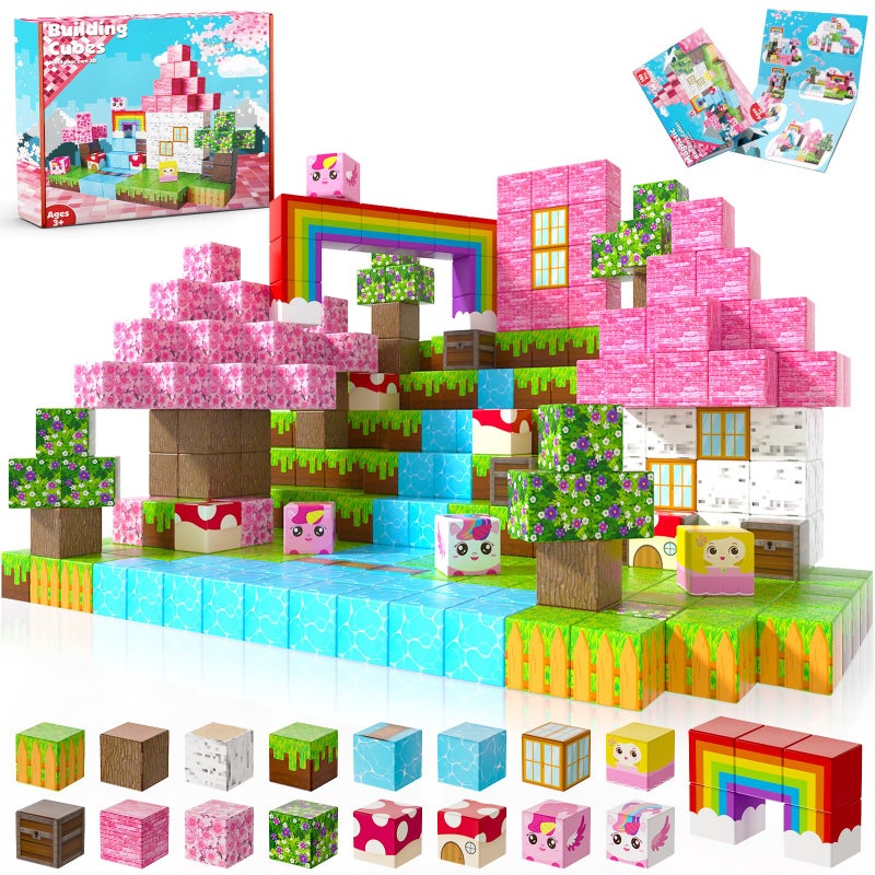 Annexfun Magnetic Blocks 100PCS Building Blocks Unicorn Cubes Toys for Montessori Toddler Christmas Birthday Gifts STEM Sensory Toys for 3 4 9 10 Year Old Girl - Image 2