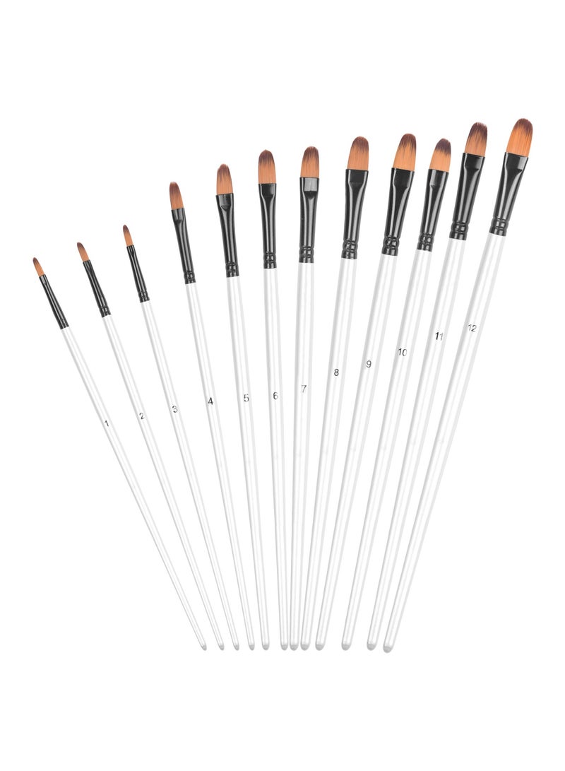 12 Piece Paint Brush Set for Acrylic, Oil, Watercolor, and Gouache - Nylon Bristles, Wooden Handles, Aluminum Ferrules - Ideal for Artists, Beginners, and Professionals  - Image 1