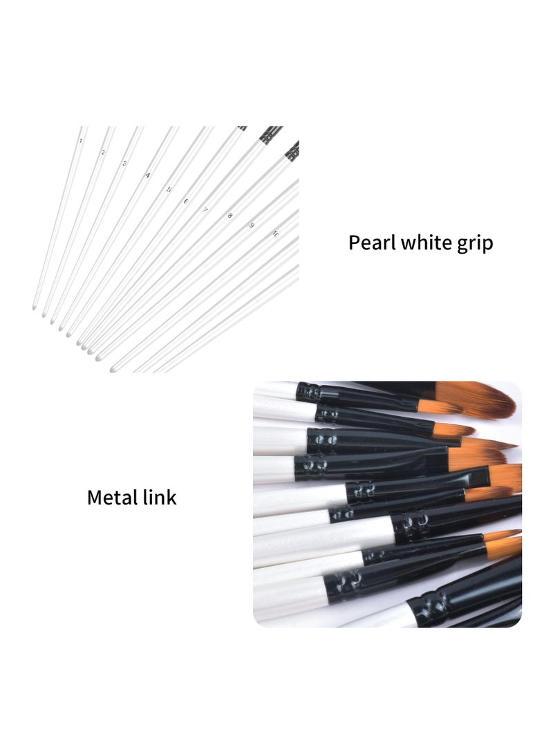 12 Piece Paint Brush Set for Acrylic, Oil, Watercolor, and Gouache - Nylon Bristles, Wooden Handles, Aluminum Ferrules - Ideal for Artists, Beginners, and Professionals  - Image 3