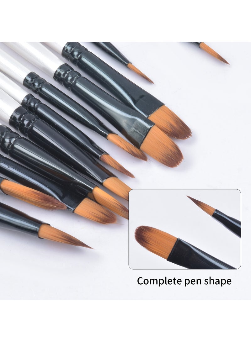 12 Piece Paint Brush Set for Acrylic, Oil, Watercolor, and Gouache - Nylon Bristles, Wooden Handles, Aluminum Ferrules - Ideal for Artists, Beginners, and Professionals  - Image 4