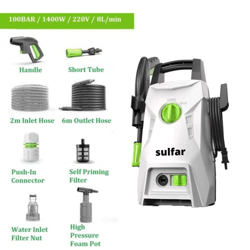 Sulfar Lutian Car Washer High Pressure Pump - 1200W|Pressure-100 Bar, Max Flow-390 l/h, Working Radius +9m, Spray Jet Gun w Ext. Rod, Hose Pipe; Portable; for Cleaning/Washing Car, Bike, Home, Vehicle - Image 4