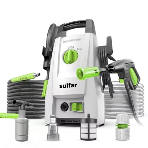 Sulfar Lutian Car Washer High Pressure Pump - 1200W|Pressure-100 Bar, Max Flow-390 l/h, Working Radius +9m, Spray Jet Gun w Ext. Rod, Hose Pipe; Portable; for Cleaning/Washing Car, Bike, Home, Vehicle - Image 1