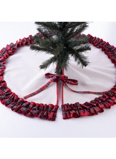 Bimotif Ruffle Christmas Tree Cover, Cotton Plaid and Natural 60 cm  - Image 1