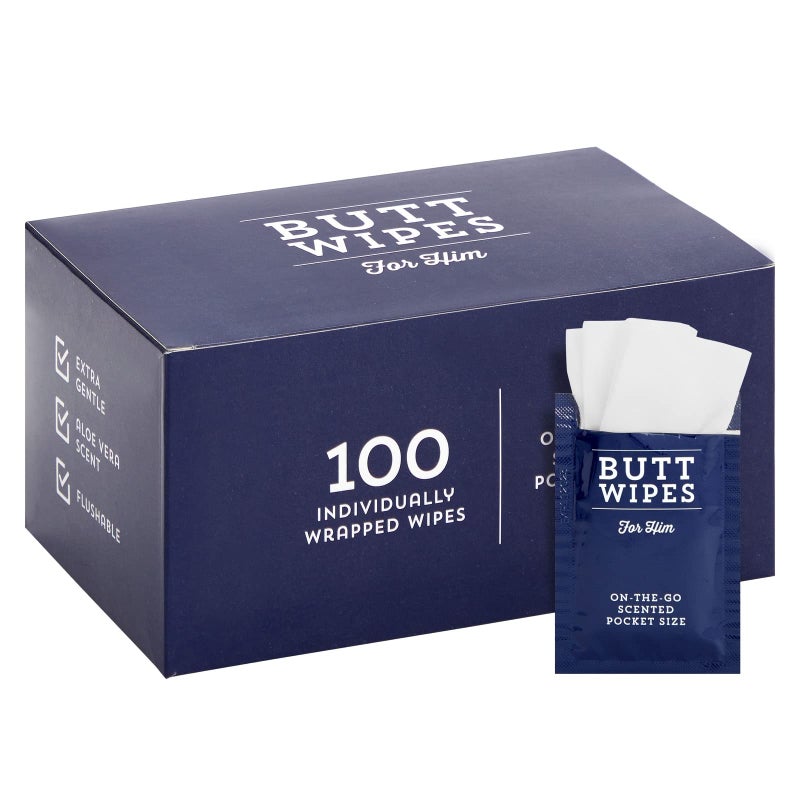 BLUE PANDA Flushable Wipes - Individually Wrapped Wipes for Adults - Soothing Aloe Vera Scent - Compact Travel Toilet Paper - 100 Count, Blue, Aloe Vera - Image 1
