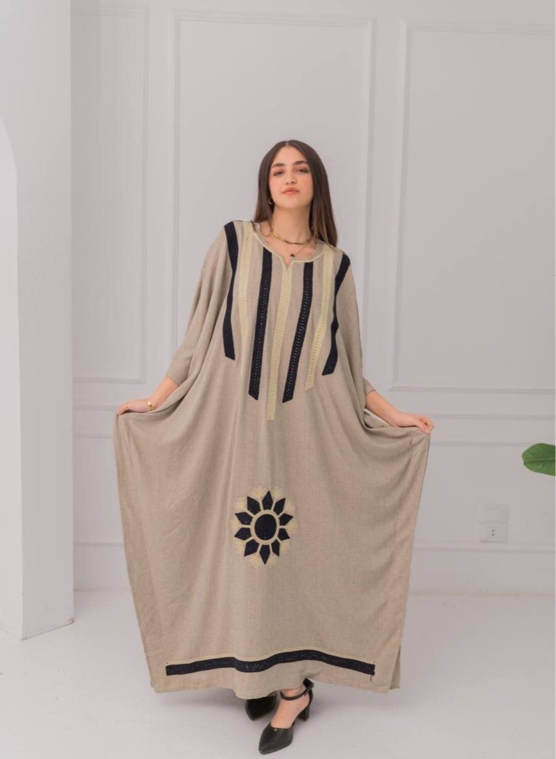 افندينا  جلابية فراشة كتان فاخرة بلمسات أنيقة وعصريةA-380 - Image 1