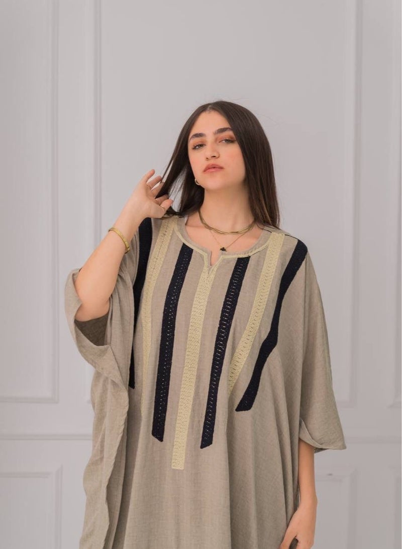 افندينا  جلابية فراشة كتان فاخرة بلمسات أنيقة وعصريةA-380 - Image 2