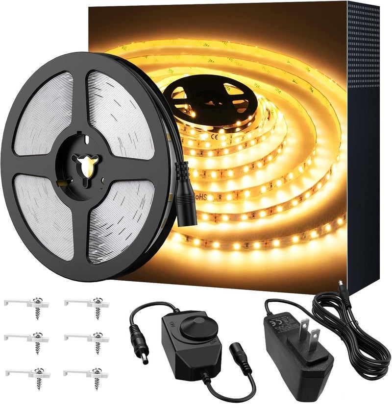 Onforu Warm LED Strip Lights,Onforu16.4ft Dimmable Strip Lighting,3000K 5m 12v Tape Light, 2835 LEDs Flexible Warm White Rope Light for Home,Kitchen,Under Cabinet,Bedroom, Christmas Decor, Non-Waterproof - Image 1