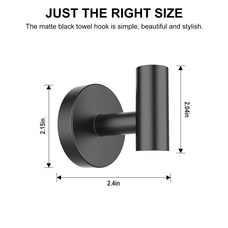 SetSail Towel Hooks for Bathrooms 4 Packs Screw-in Matte Black Bathroom Towel Hook Wall Mounted Stainless Steel Shower Towel Hooks for Coat Hanging, Drill Hole - Image 2