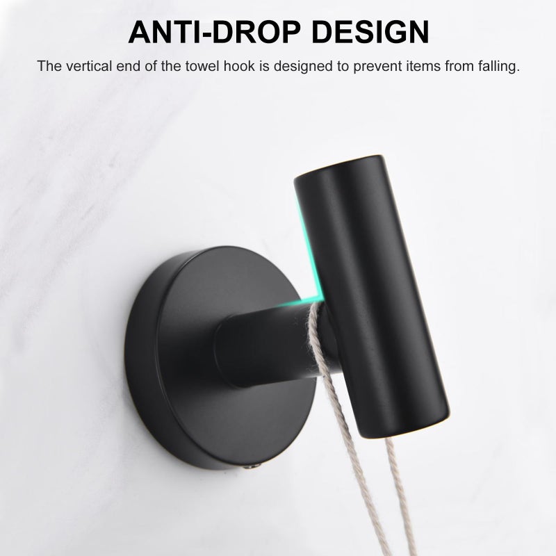 SetSail Towel Hooks for Bathrooms 4 Packs Screw-in Matte Black Bathroom Towel Hook Wall Mounted Stainless Steel Shower Towel Hooks for Coat Hanging, Drill Hole - Image 5