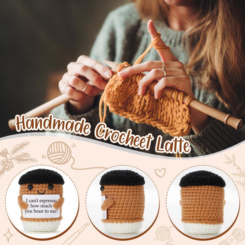 Mini Coffee Gifts for Women Men, Birthday Handmade Crochet Coffee Lovers I Love You Gifts for Bestie Boyfriend Girlfriend Friend, Office Desk Decor Inspirational Motivational Encouragement Gift - Image 3