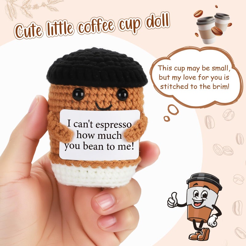 Mini Coffee Gifts for Women Men, Birthday Handmade Crochet Coffee Lovers I Love You Gifts for Bestie Boyfriend Girlfriend Friend, Office Desk Decor Inspirational Motivational Encouragement Gift - Image 2