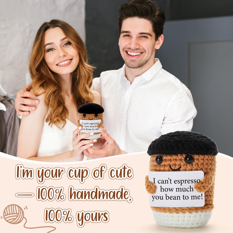 Mini Coffee Gifts for Women Men, Birthday Handmade Crochet Coffee Lovers I Love You Gifts for Bestie Boyfriend Girlfriend Friend, Office Desk Decor Inspirational Motivational Encouragement Gift - Image 5