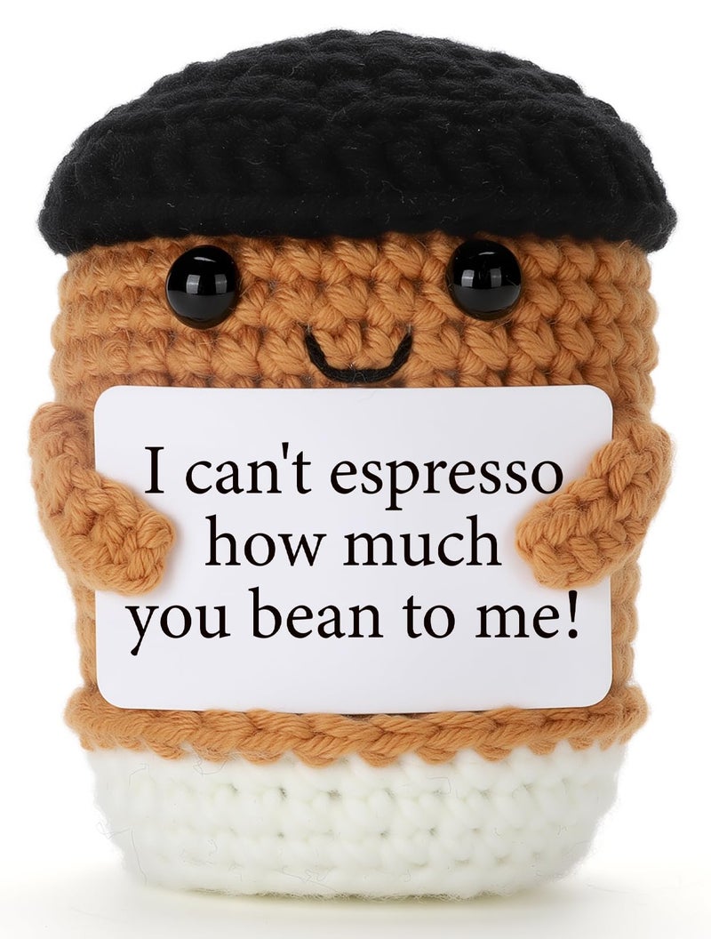 Mini Coffee Gifts for Women Men, Birthday Handmade Crochet Coffee Lovers I Love You Gifts for Bestie Boyfriend Girlfriend Friend, Office Desk Decor Inspirational Motivational Encouragement Gift - Image 1