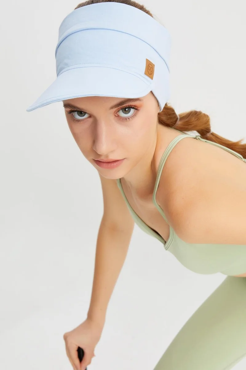 Butikgiz Women's Ice Blue UV Protected Folding Open Top Soft Brim Cotton Combed Tennis Visor Hat