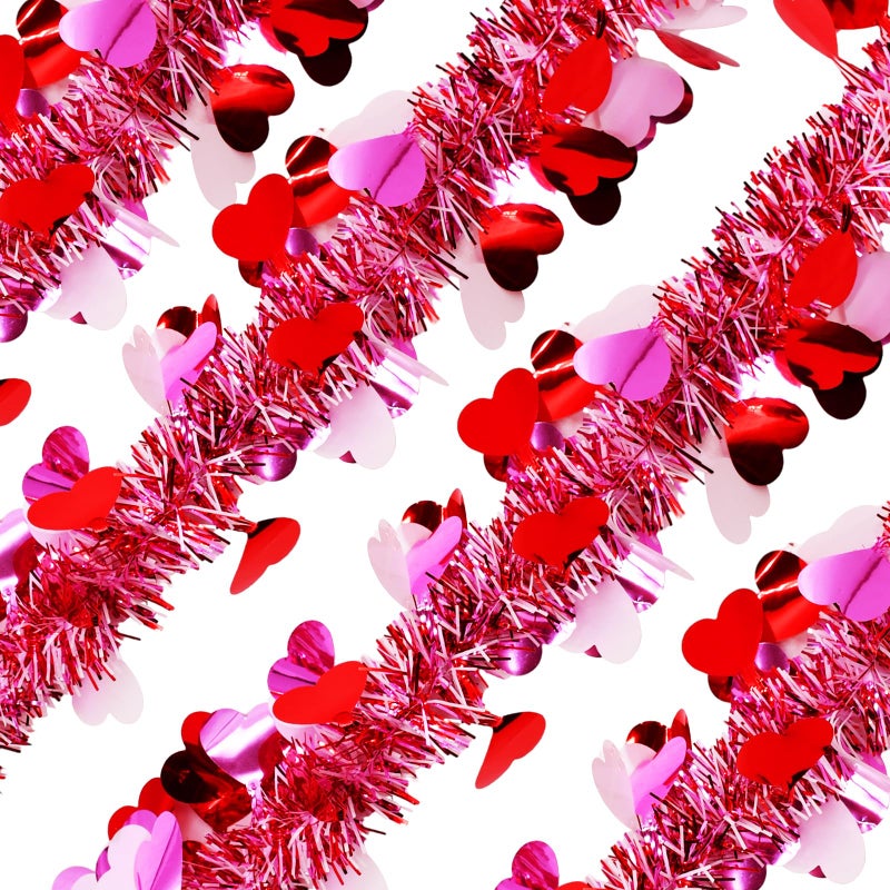 Kreyfer 4 Strings Total 26.4 ft Valentine's Day Tinsel Garlands - Each 6.6 ft Metallic Fringe Garland with Hearts Hanging Glitter Streamers for Wedding  Engagement  Anniversaries  Romantic Love Decorations - Image 3