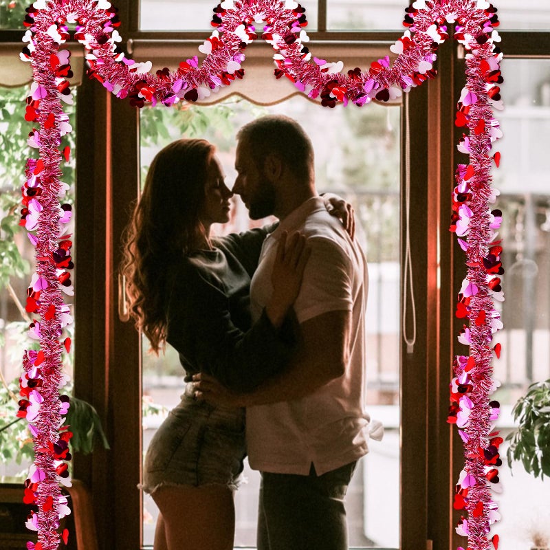 Kreyfer 4 Strings Total 26.4 ft Valentine's Day Tinsel Garlands - Each 6.6 ft Metallic Fringe Garland with Hearts Hanging Glitter Streamers for Wedding  Engagement  Anniversaries  Romantic Love Decorations - Image 5