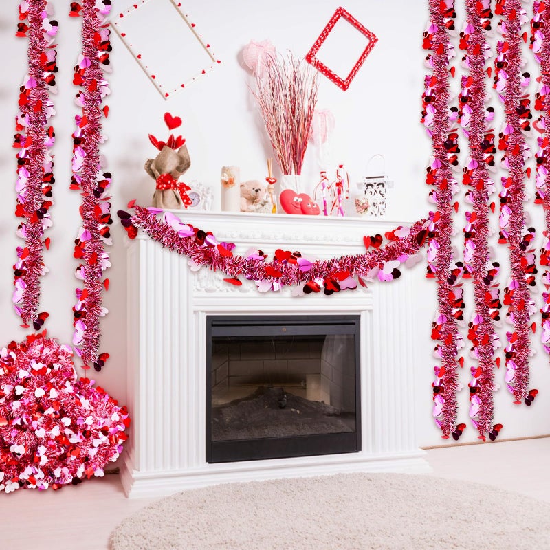 Kreyfer 4 Strings Total 26.4 ft Valentine's Day Tinsel Garlands - Each 6.6 ft Metallic Fringe Garland with Hearts Hanging Glitter Streamers for Wedding  Engagement  Anniversaries  Romantic Love Decorations - Image 4
